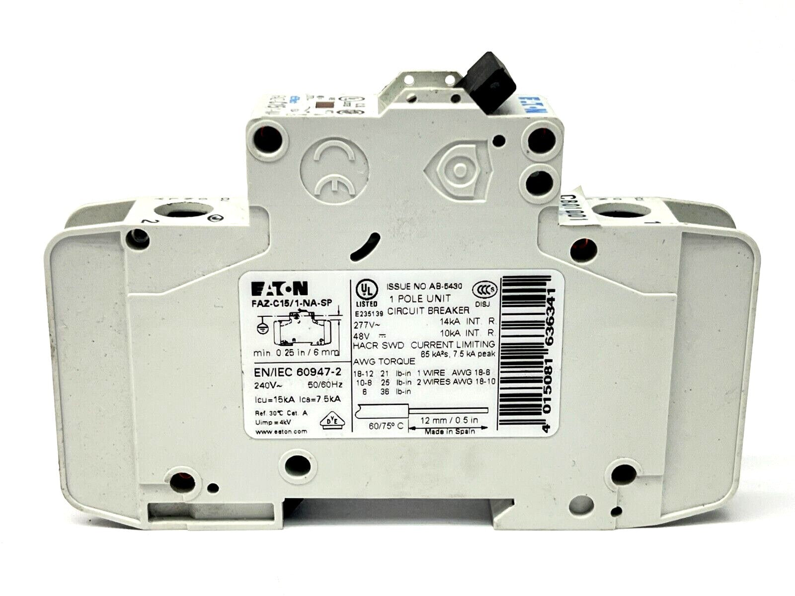 Eaton FAZ-C15/1-NA-SP Miniature Circuit Breaker 15A 277VAC 1-Pole - Maverick Industrial Sales