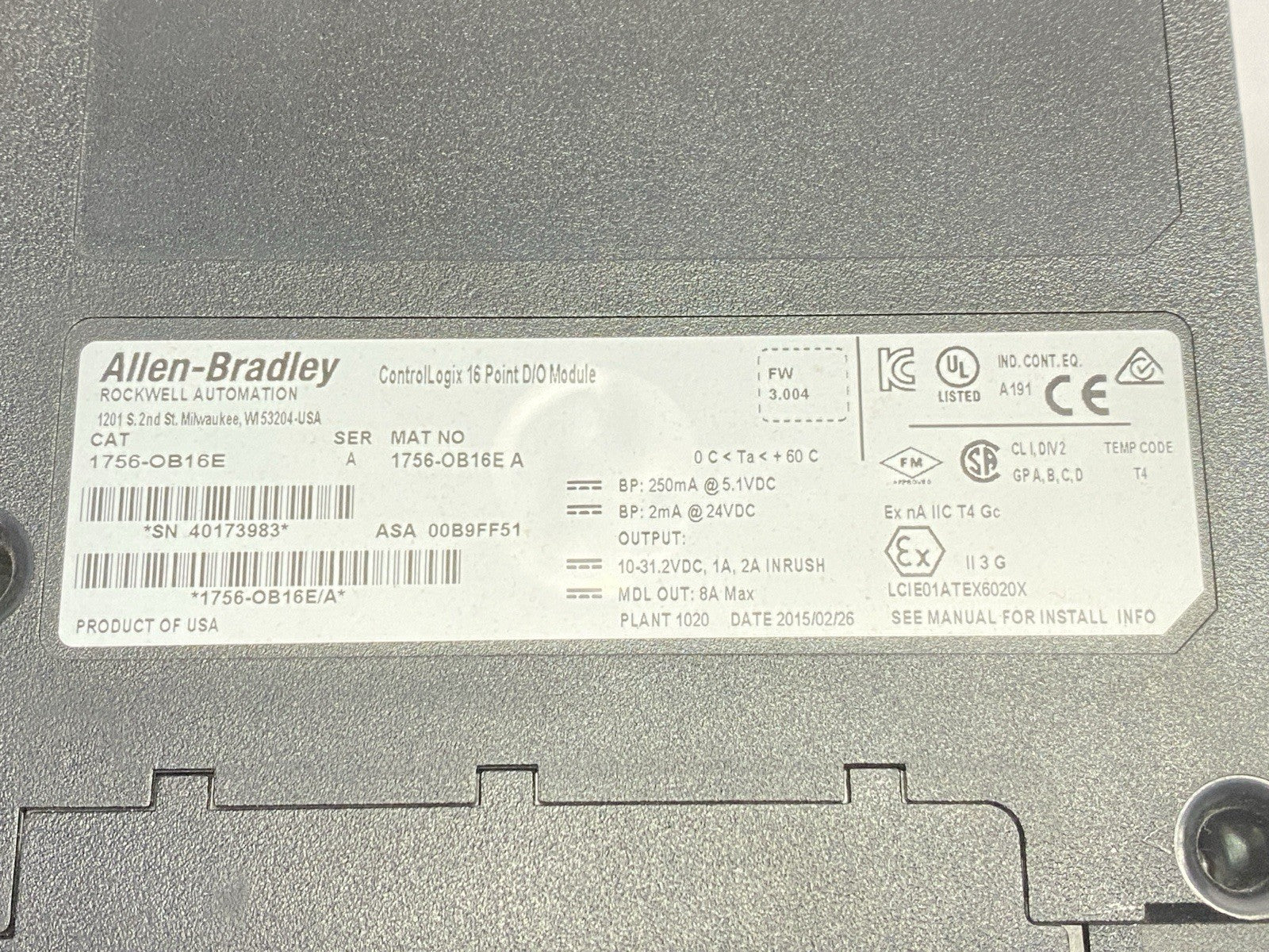 1756-OB16E | Allen Bradley Ser A ControlLogix 16 Point D/O Module - Used - Maverick Industrial Sales