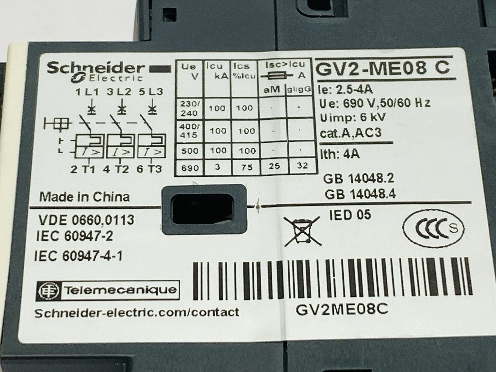 Schneider Electric GV2-ME08C Manual Motor Starter 2.5-4A - Maverick Industrial Sales