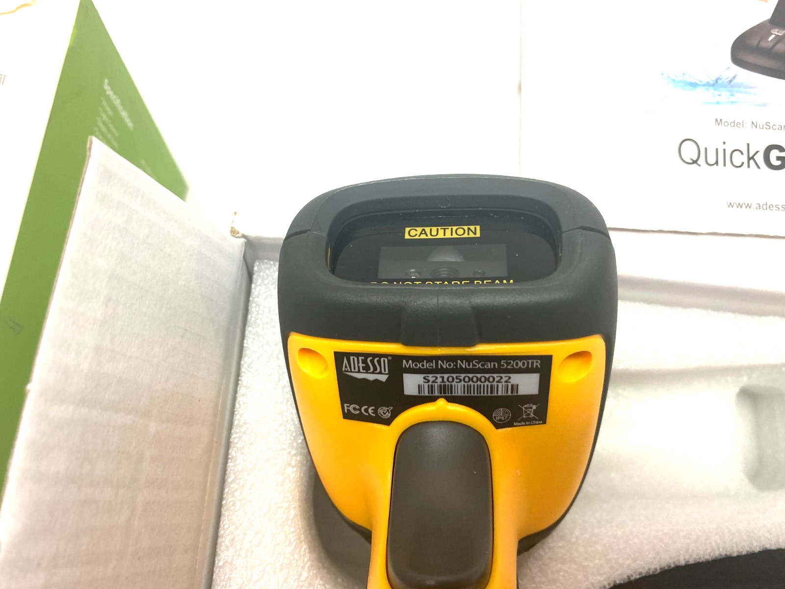 Adesso NuScan 5200TR Wireless Antimicrobial/Waterproof 2D Barcode Scanner 2.4GHz - Maverick Industrial Sales