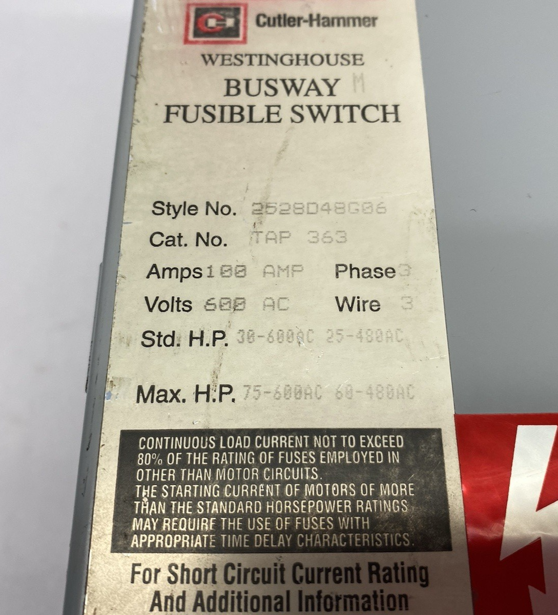 2528D48G06 | Westinghouse Cutler-Hammer Fusible Busway Switch 3-Wire 3-Phase - For parts or not working - Maverick Industrial Sales