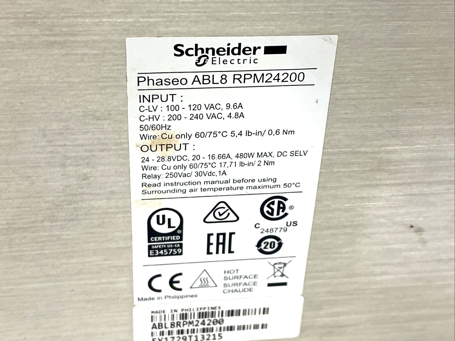 ABL8RPM24200 | Schneider Electric Regulated Switch Power Supply 100-240V 24VDC 20A - Used - Maverick Industrial Sales