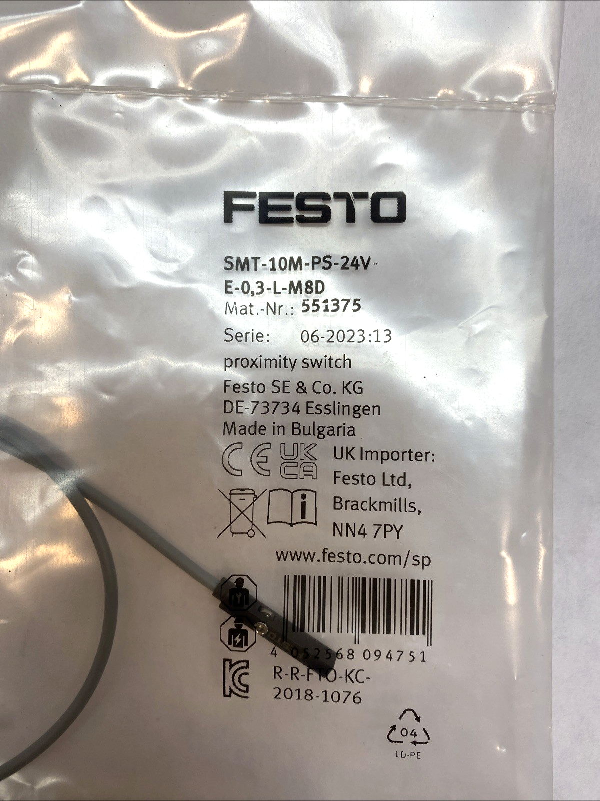 Festo SMT-10M-PS-24V-E-0.3-L-M8D Proximity Switch 551375 - Maverick Industrial Sales