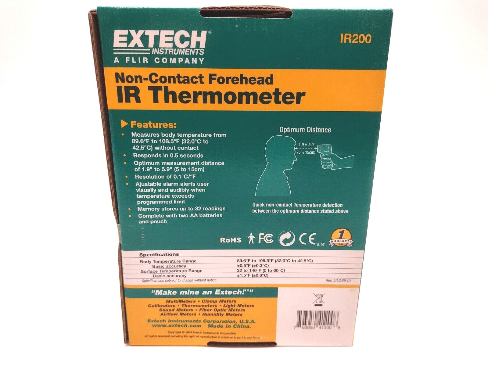 IR200 | Extech Instruments Non-Contact Forehead IR Thermometer 4NLW2 793950412008 - New - Maverick Industrial Sales