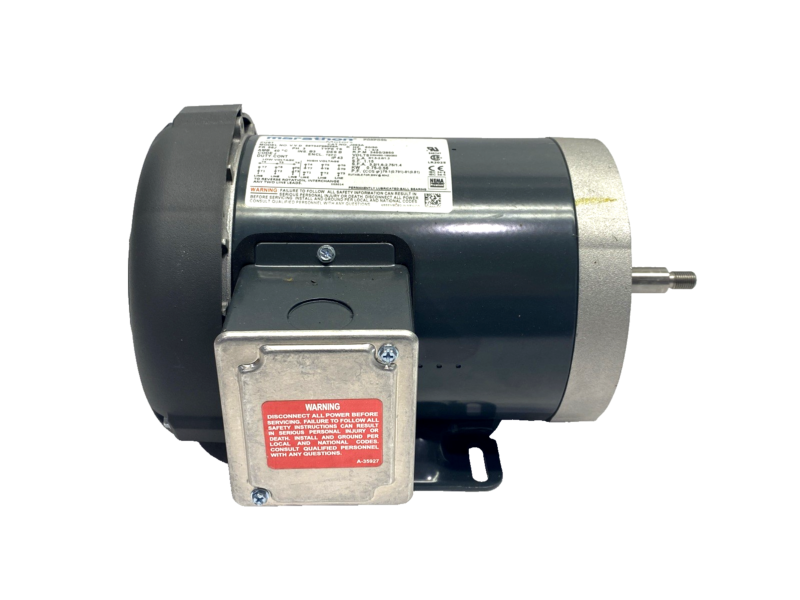 Marathon J063A Jet Pump Motor V V D 56T34F99029 K 3PH 1HP 0.75kW 230/460V - Maverick Industrial Sales