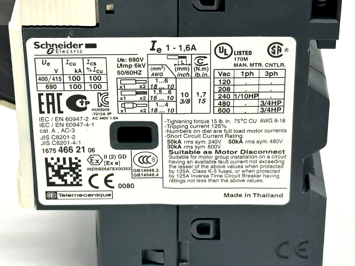 Schneider Electric GV2ME06 Motor Circuit Breaker 1-1.6A 3P - Maverick Industrial Sales