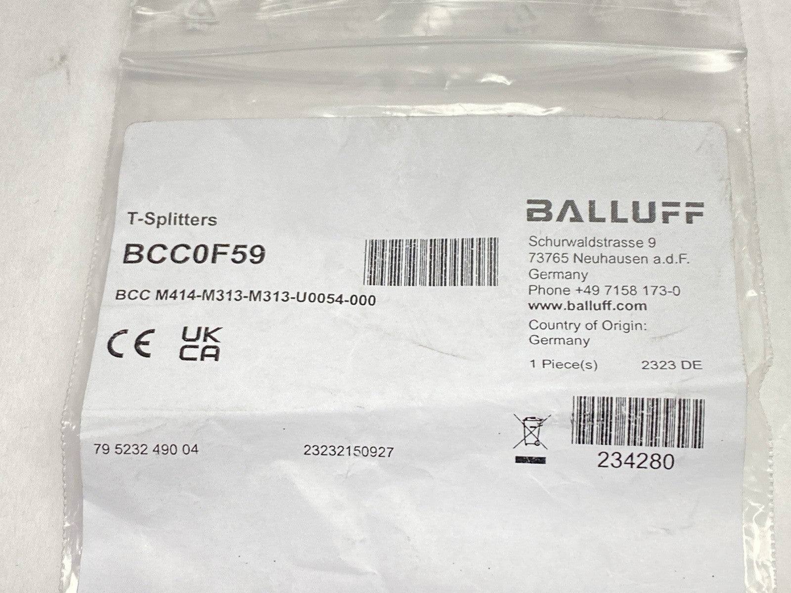 BCC M414-M313-M313-U0054-000 | Balluff T-Splitter Male M12 - 2x Female M8 BCC0F59 - New – Open box - Maverick Industrial Sales