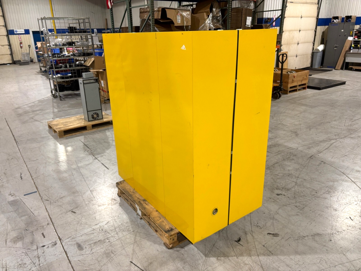 H-3686M | Uline Flammable Liquid Storage Cabinet, Yellow, 59"W x 34"D x 65"H - Used - Maverick Industrial Sales