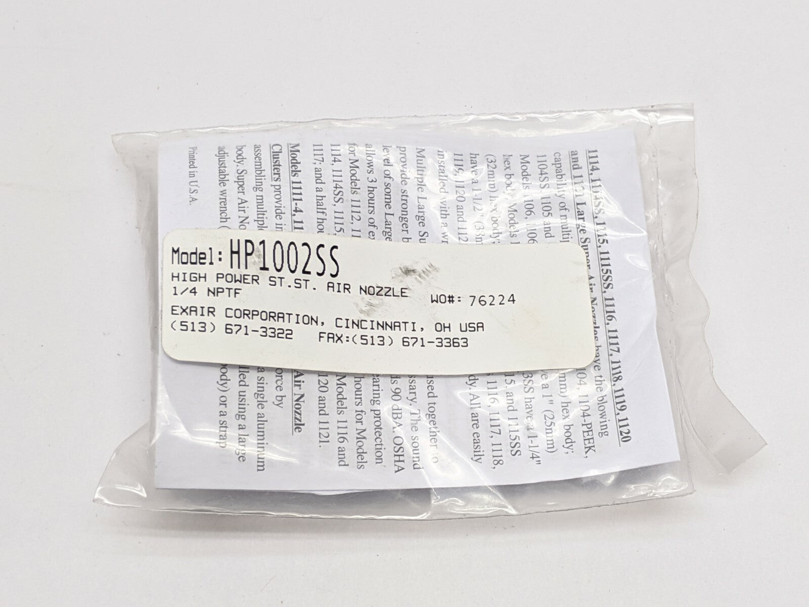 Exair HP1002SS High Power St. St. Air Nozzle - Maverick Industrial Sales