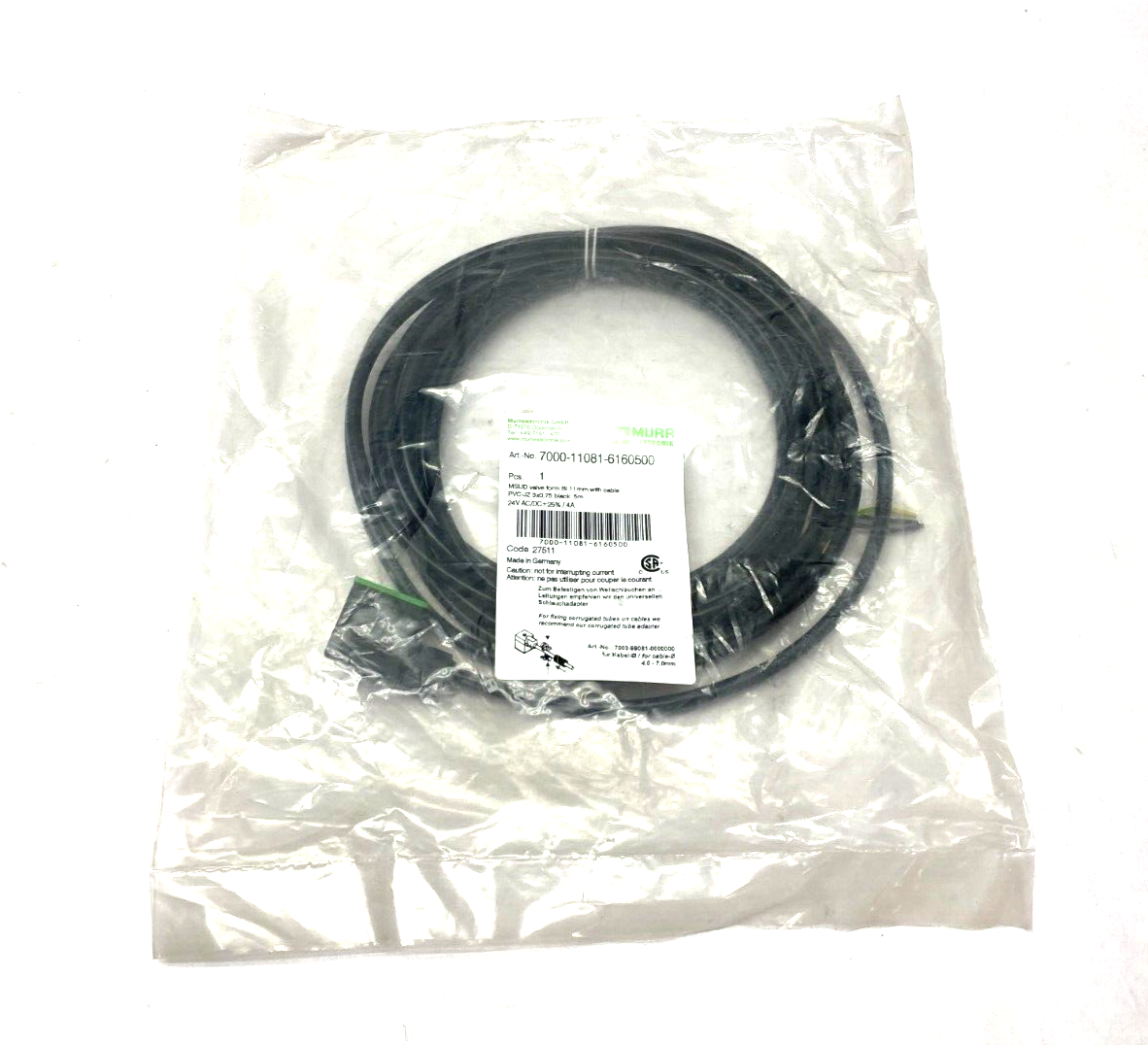 Murrelektronik 7000-11081-6160500 MSUD Valve Plug Cordset BI-11mm 180 Degree - Maverick Industrial Sales