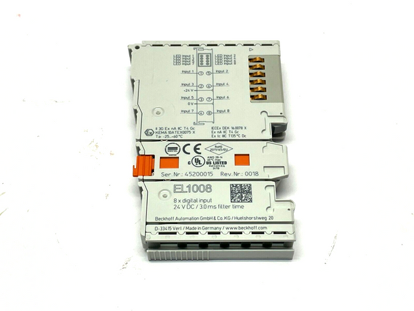 Beckhoff EL1008 Rev. 0018 EtherCAT Terminal 8-Channel Digital Input - Maverick Industrial Sales