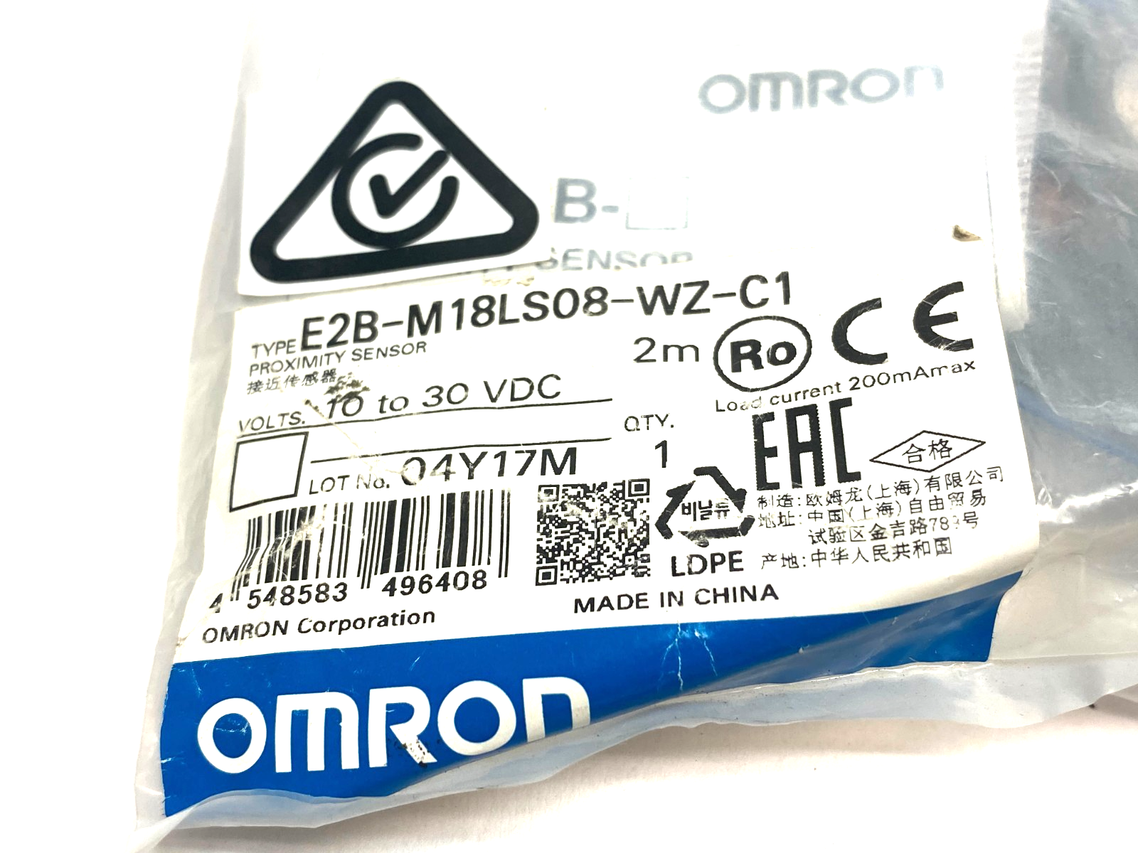Omron E2B-M18LS08-WZ-C1 Inductive Proximity Sensor 2m Leads 10-30VDC - Maverick Industrial Sales