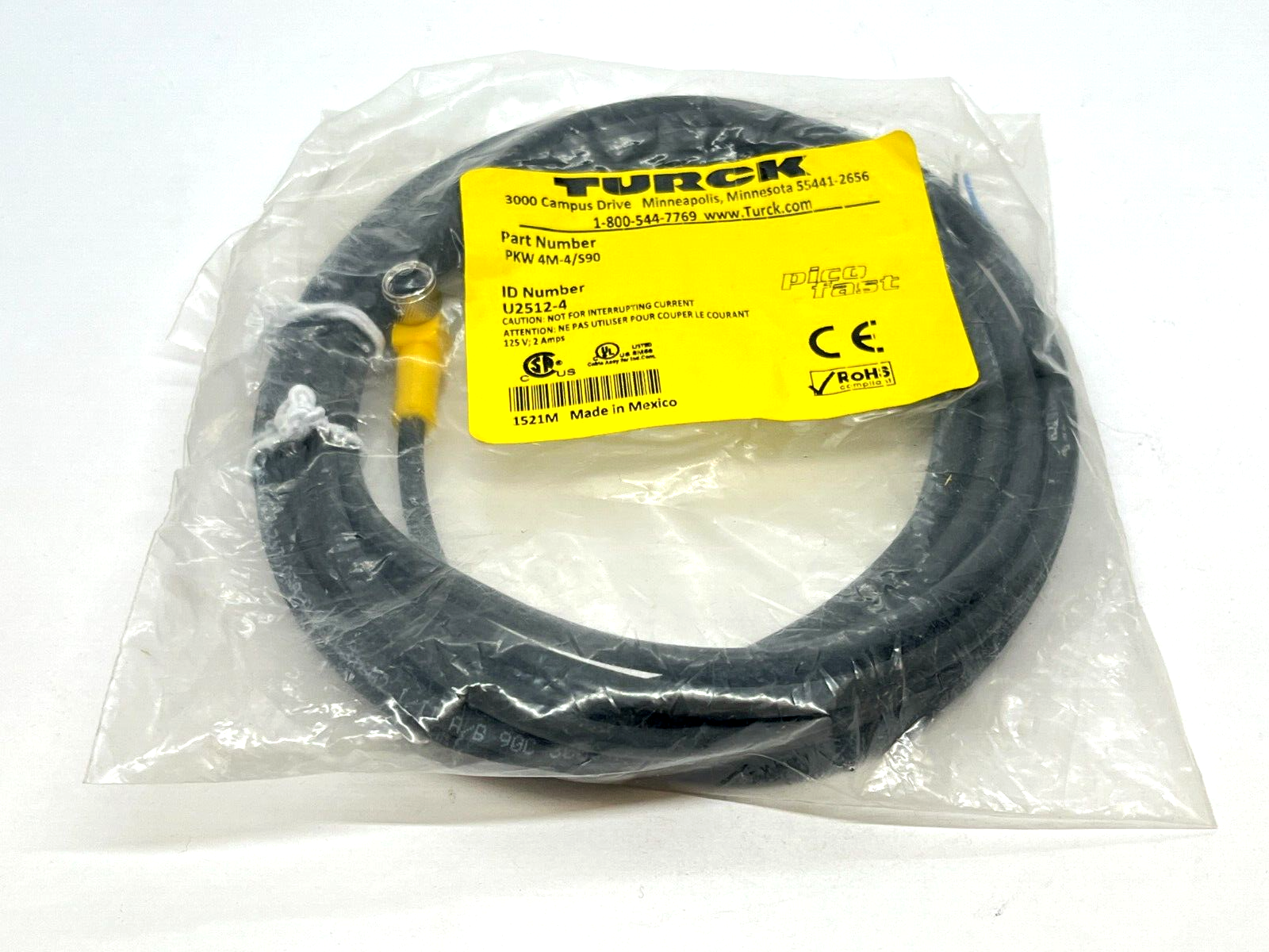 Turck PKW 4M-4/S90 Picofast Cordset M8 Female 4M Length U2512-4 - Maverick Industrial Sales