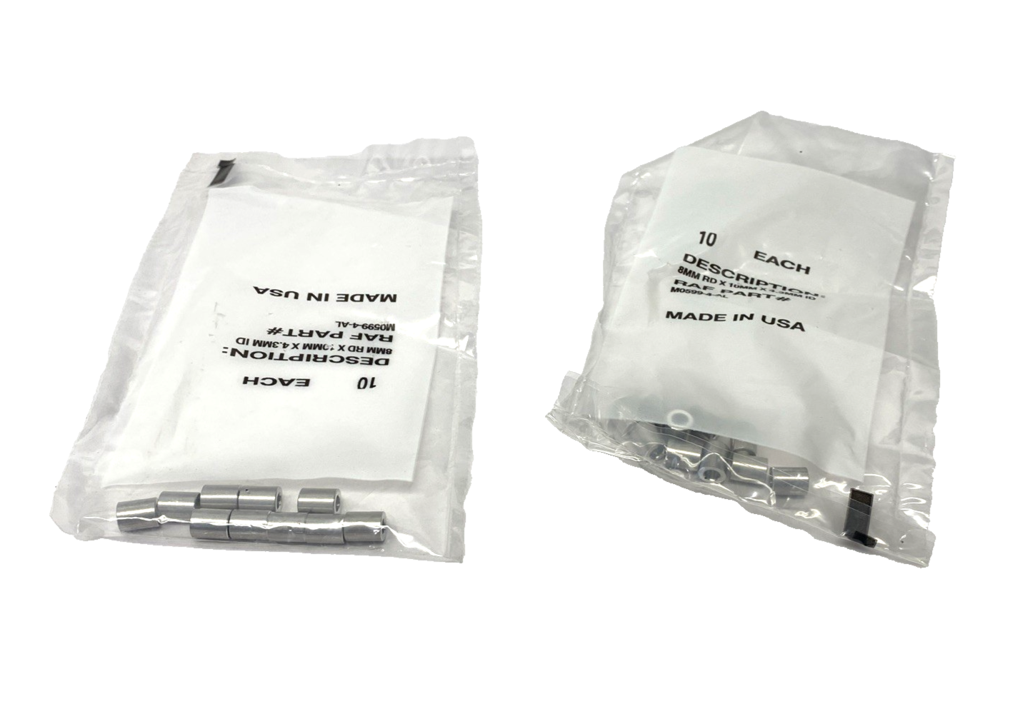M0599-4-AL | RAF Round Aluminum Spacer 8mm RD x 10mm Long, 4.3mm ID LOT OF 20 - New - Maverick Industrial Sales