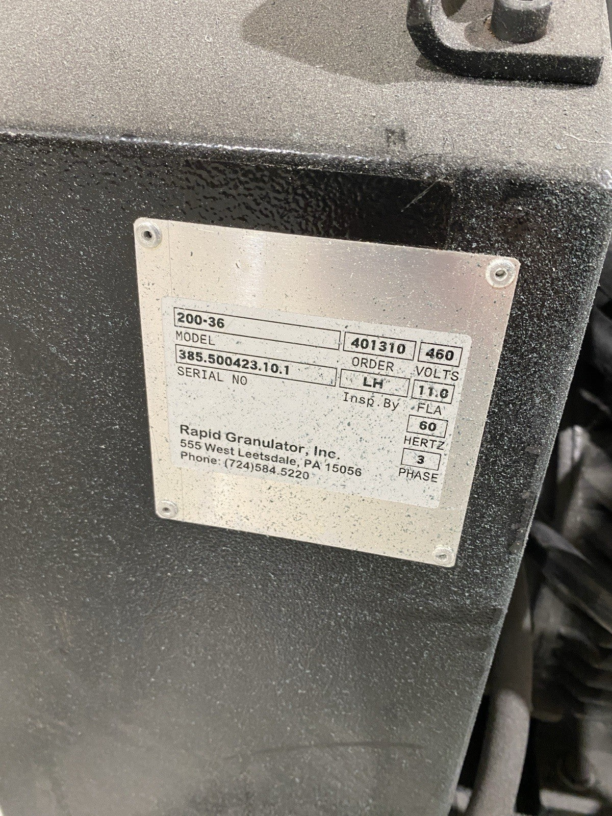 200-36 | Rapid Force Plastic Granulator 460V 3PH - Used - Maverick Industrial Sales