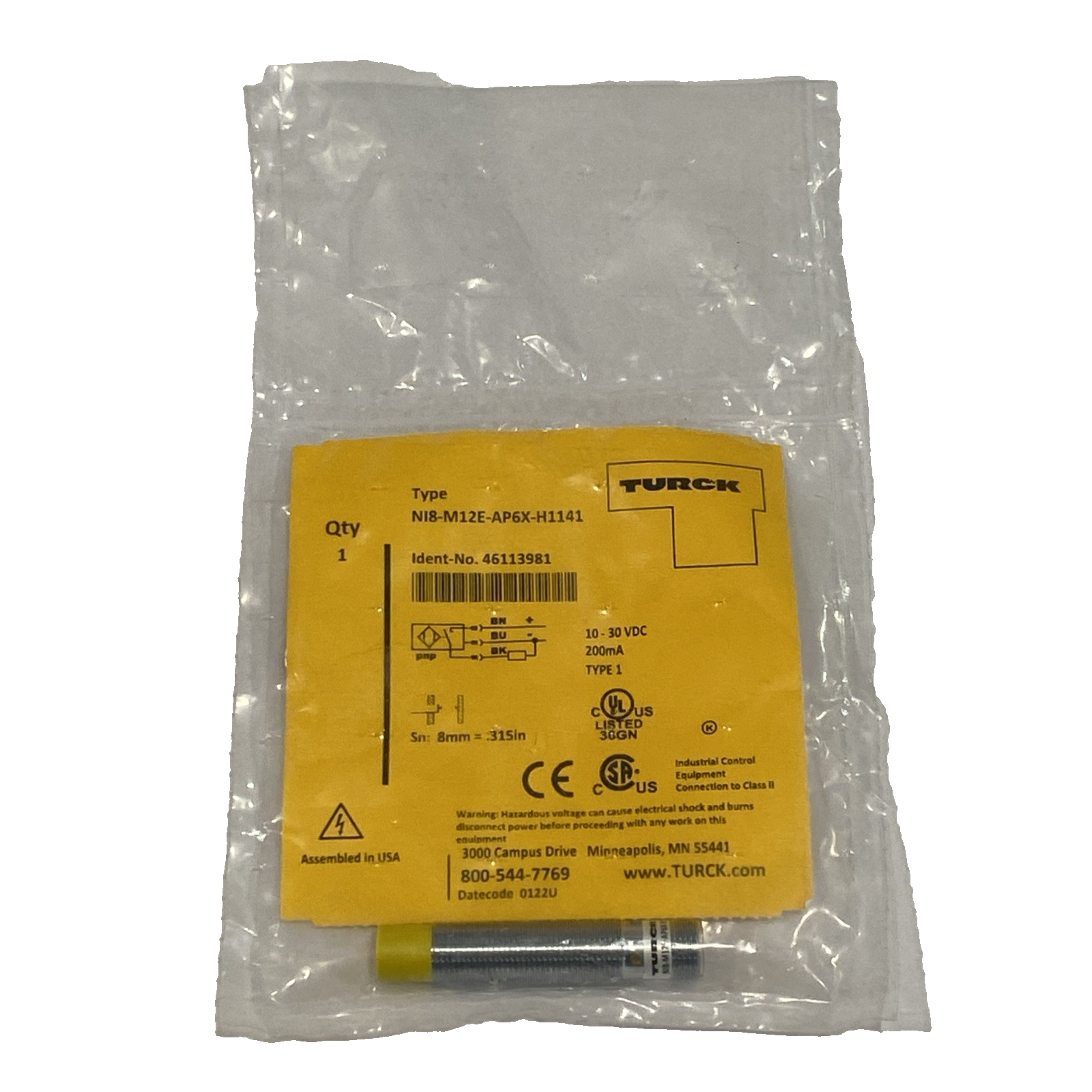 Turck NI8-M12E-AP6X-H1141 Inductive Proximity Sensor 46113981 - Maverick Industrial Sales