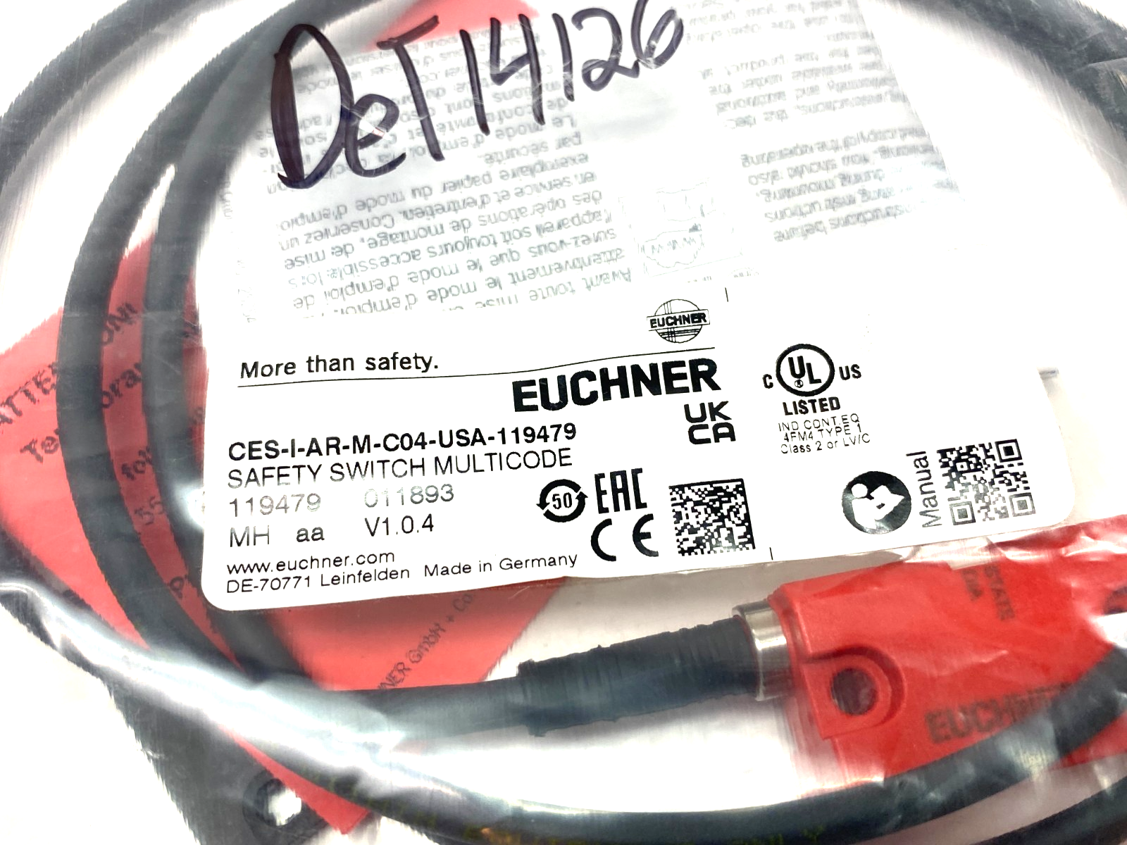 Euchner CES-I-AR-M-C04-USA-119479 Multicode Safety Switch, RFID, M12 Connector - Maverick Industrial Sales