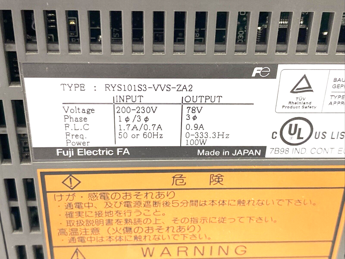 RYS101S3-VVS-ZA2 | Fuji Electric FALDIC Servo Drive 3PH 100W 0.9A 200-230VAC - Used - Maverick Industrial Sales