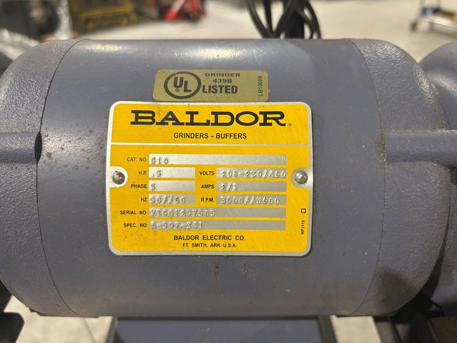 510 | Baldor Pedestal Grinder Buffer, 1/2 HP, 208-230/480 3 Phase - Used - Maverick Industrial Sales