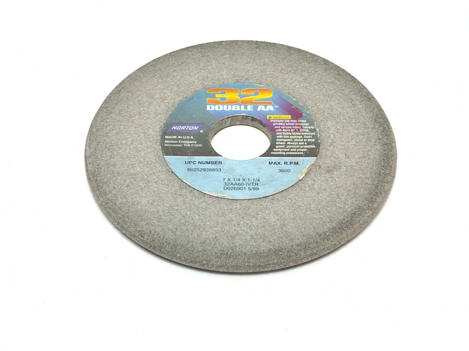 Norton 32AA60-IVTR Grinding Wheels 1-1/4" Bore 3600 RPM LOT OF 5 - Maverick Industrial Sales