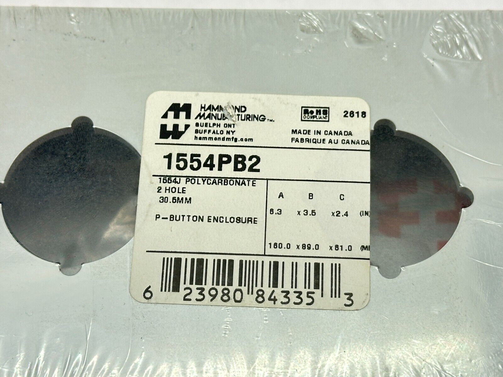 Hammond Manufacturing 1554PB2 Push Button Enclosure 2-Button 30.5mm 6.3x3.5x2.4" - Maverick Industrial Sales