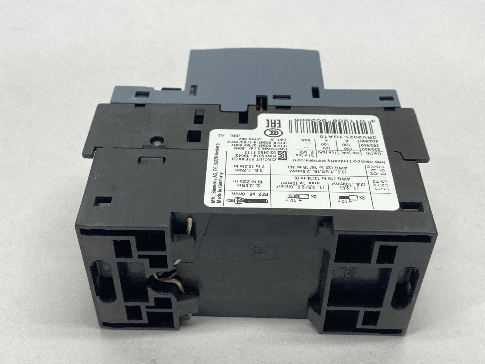 Siemens 3RV2021-1GA10 Sirius Circuit Breaker 4.5-6.3A 82A 600V - Maverick Industrial Sales