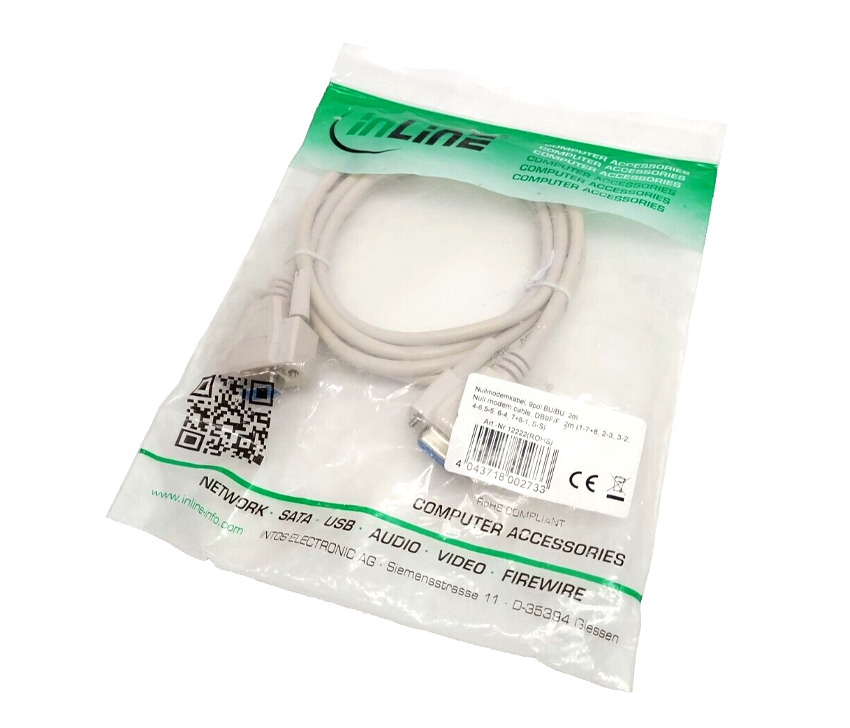 inLine 12222 Null Modem Cable DB9 Female To Female 2m - Maverick Industrial Sales
