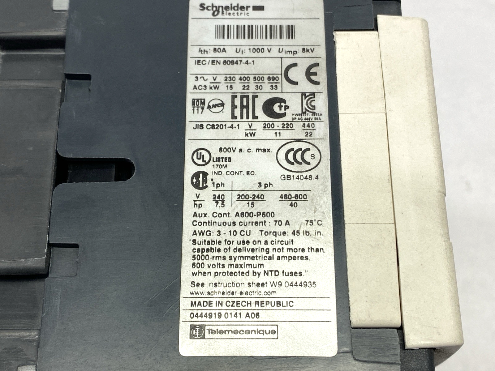 Schneider Electric LC1D50 IEC Contactor DAMAGED - Maverick Industrial Sales