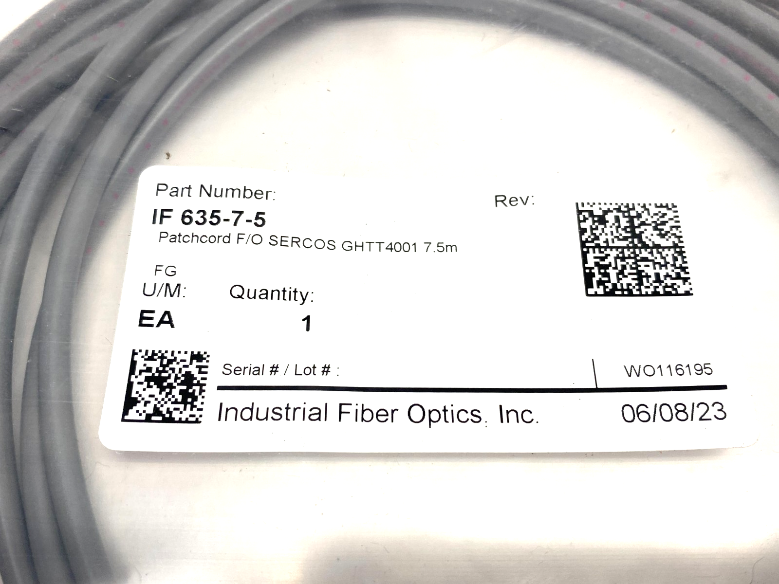 Industrial Fiber Optics IF 635-7-5 Patchcord F/O SERCOS GHTT4001 7.5m - Maverick Industrial Sales