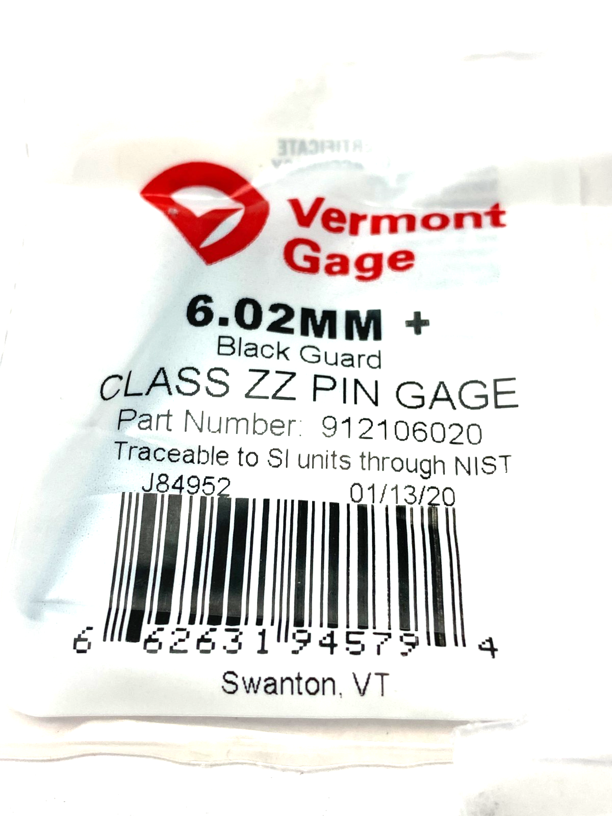 Vermont Gage 912106020 Black Guard Class ZZ Plus Pin Gage LOT OF 3 - Maverick Industrial Sales