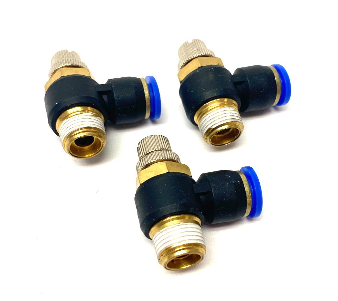 SNS JSC10-03 Flow Throttle/Speed Control Elbow Valve Fitting 10mm Tube LOT OF 3 - Maverick Industrial Sales