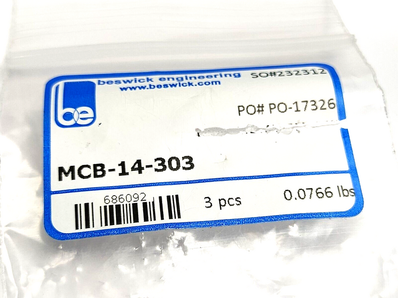 Beswick Engineering MCB-14-303 10-32 Thread - 1/4" Tube Compression Fitting 3-PK - Maverick Industrial Sales