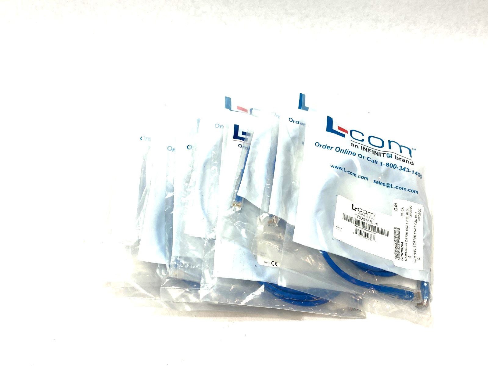 TRD815BL-5 | L-Com Ethernet Patch Cord Cat5e Blue LOT OF 13 - New - Maverick Industrial Sales