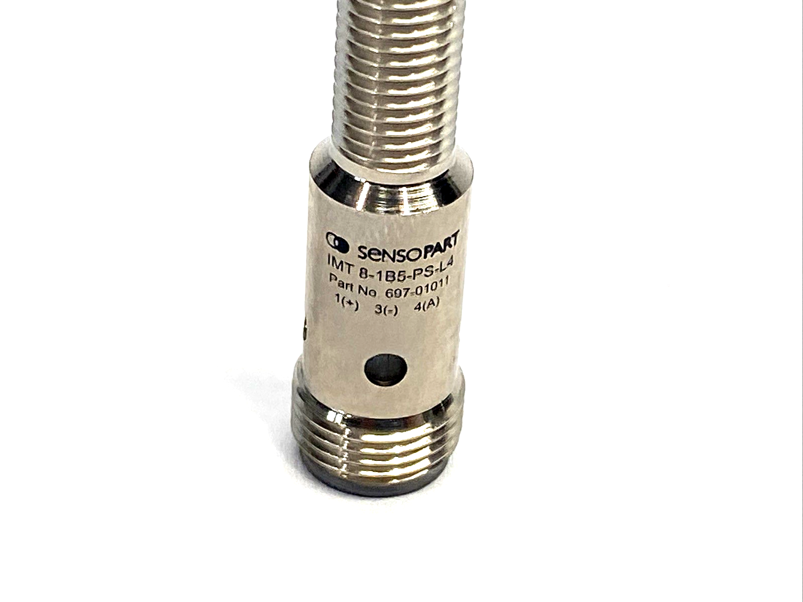 697-01011 | SensoPart Inductive Sensor M8 Body M12 Connector IMT 8-1B5-PS-L4 - New – Open box - Maverick Industrial Sales