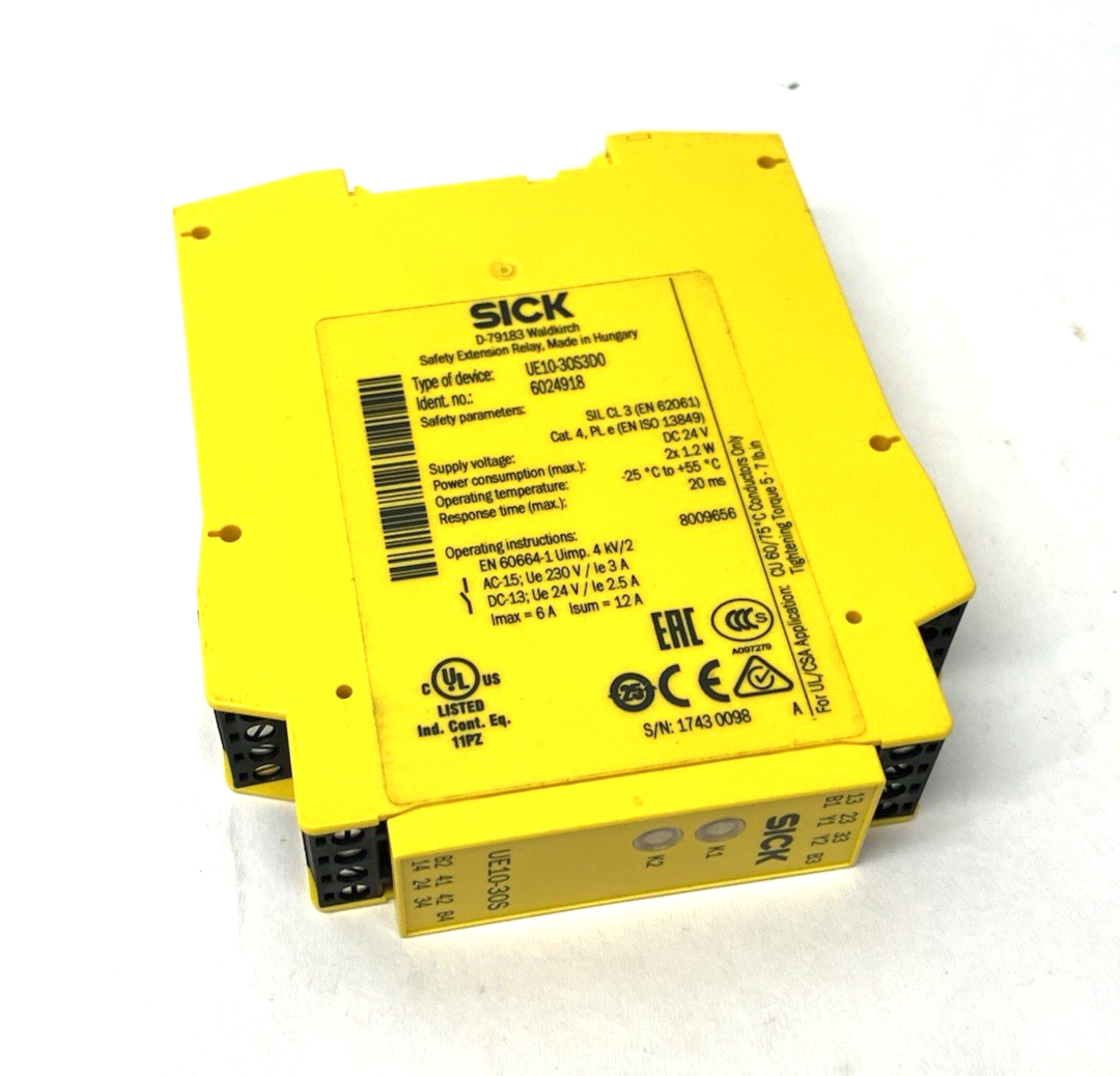 Sick UE10-3OS3D0 Safety Relay, Category 4, SIL 3 (IEC 61508), 6024918 NO BOX - Maverick Industrial Sales