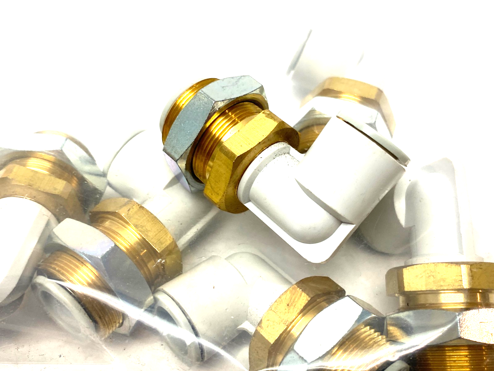 KQ2LE12-00A | SMC Push-to-Connect Bulkhead Male Elbow Fitting 12mm LOT OF 6 - New – Open box - Maverick Industrial Sales