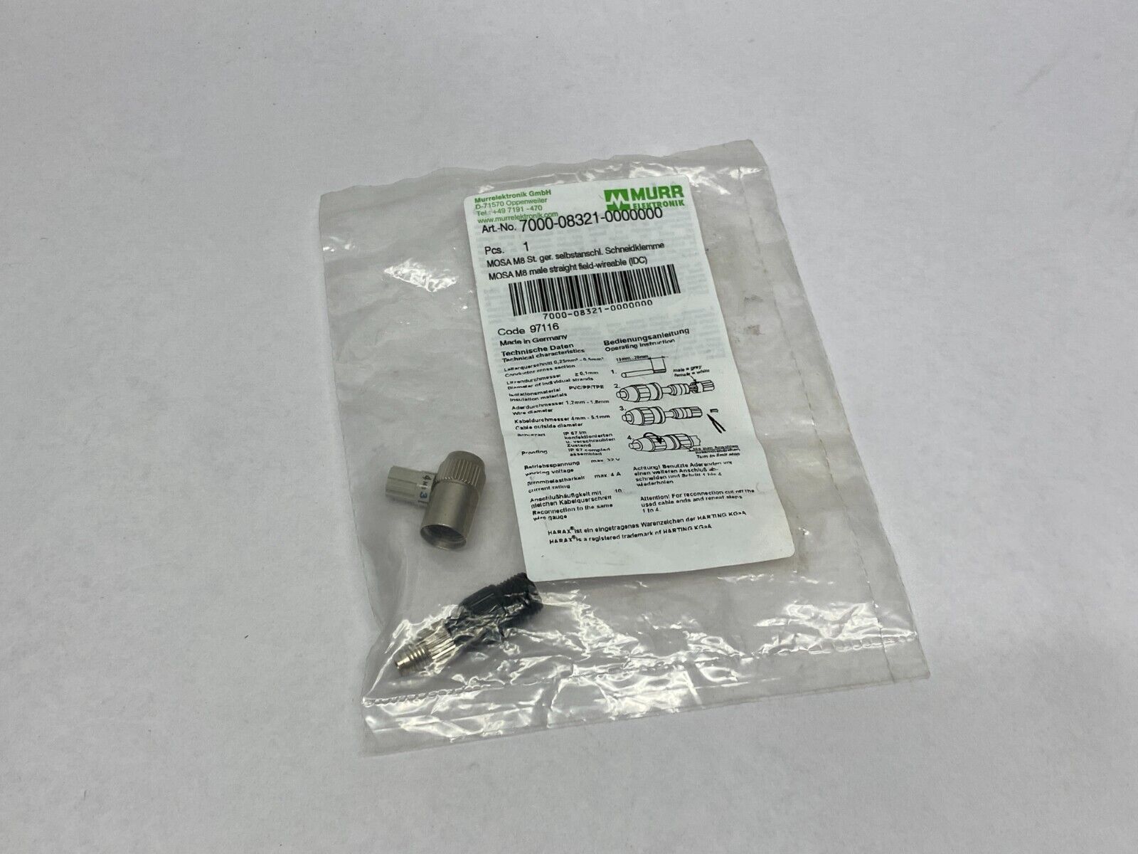 Murr Elektronik 7000-08321-0000000 Field Wireable Connector, M8 Male 3-Pin - Maverick Industrial Sales