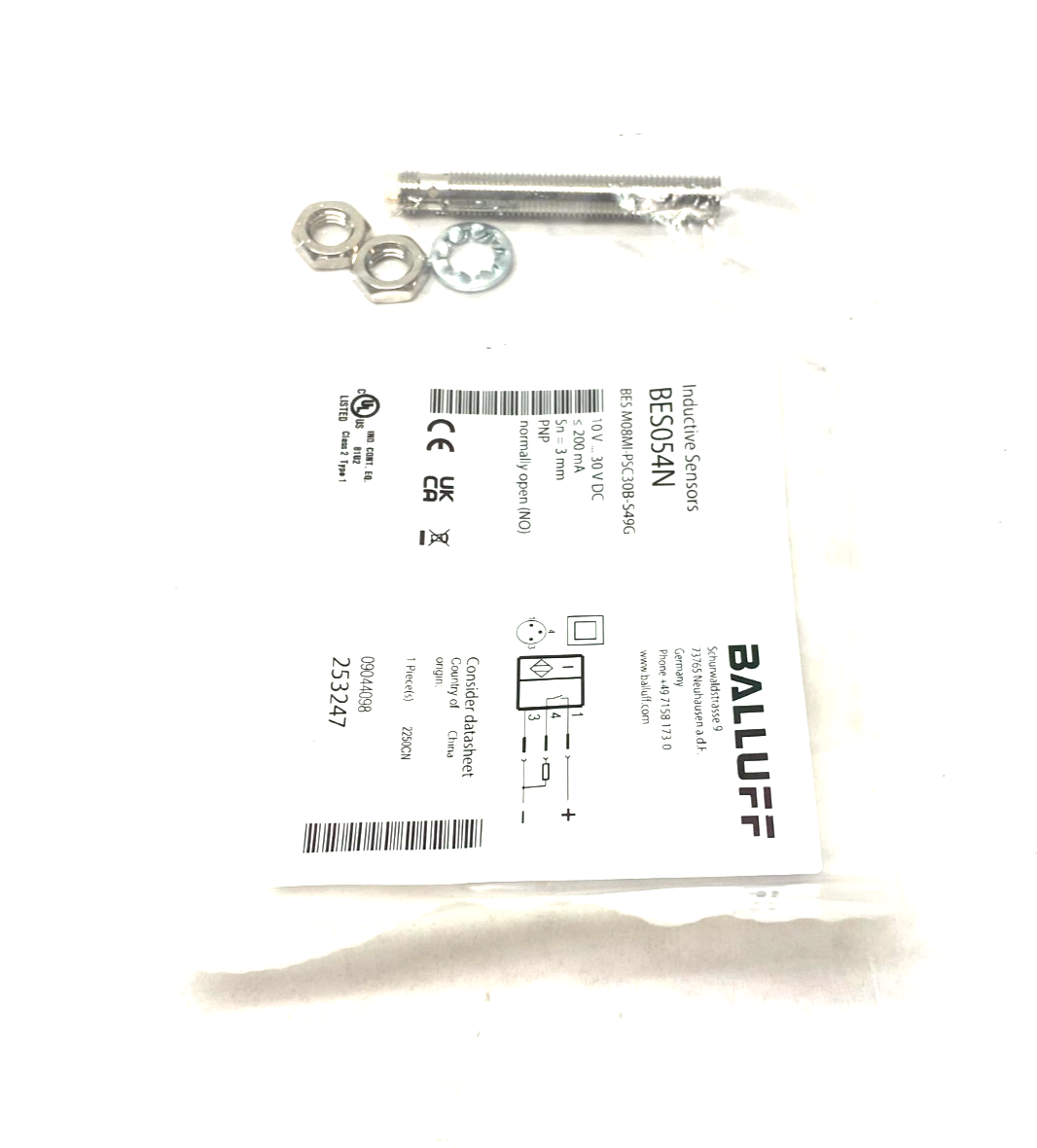 Balluff BES054N Inductive Proximity Sensor PNP 3mm Range BES M08MI-PSC30B-S49G - Maverick Industrial Sales
