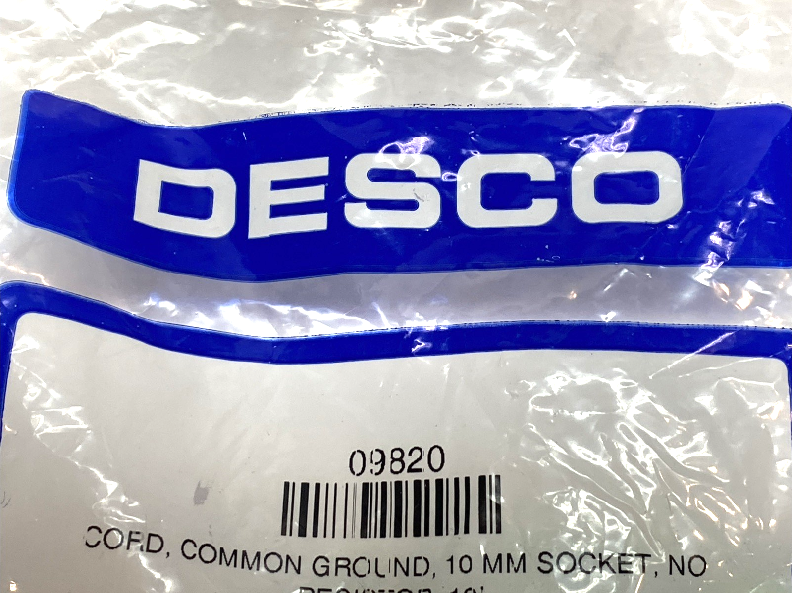 09820 | Desco Common Point Ground Cord 10mm Socket 10' No Resistor - New – Open box - Maverick Industrial Sales