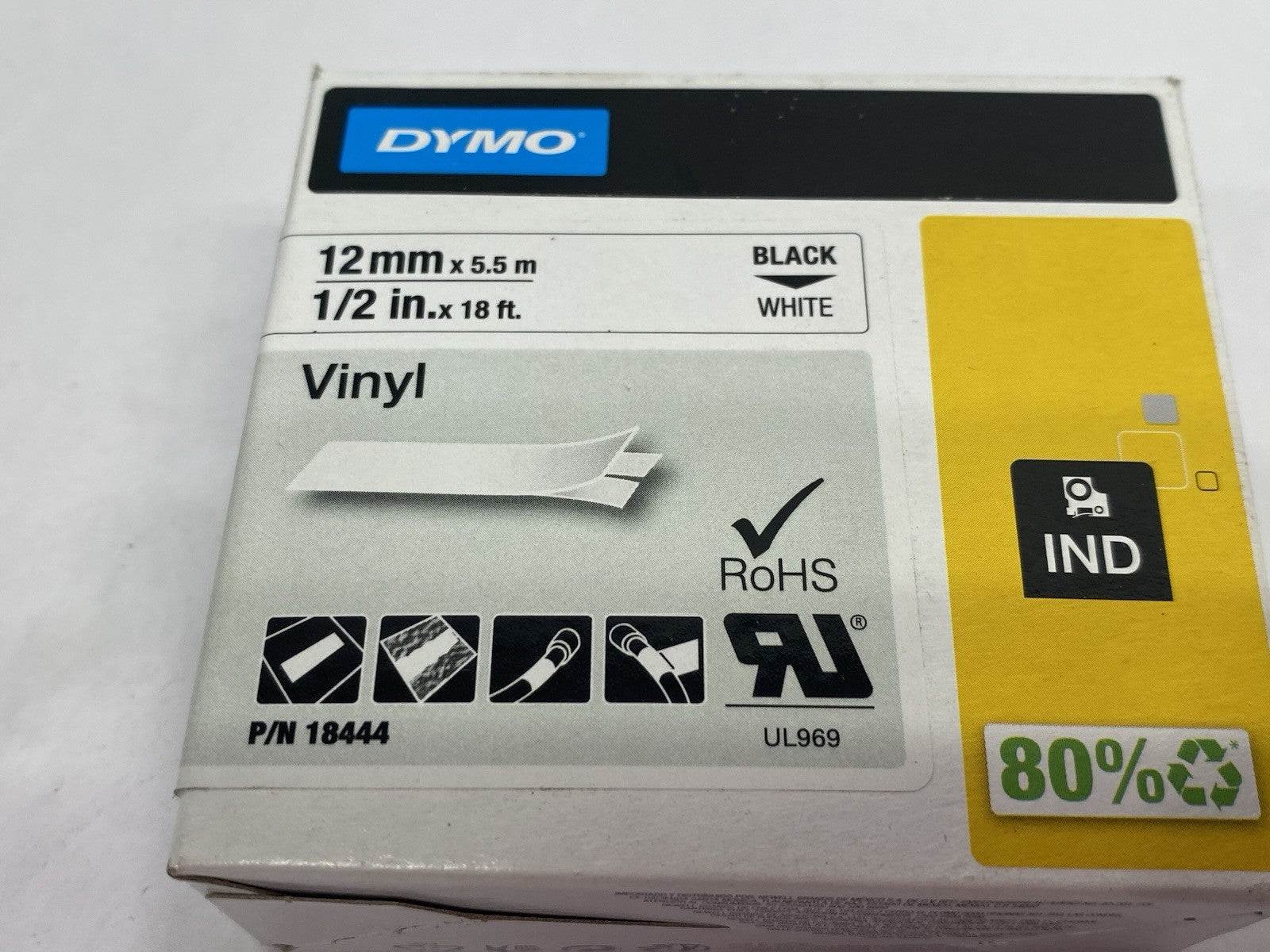 Dymo 18444 Rhino Industrial Vinyl Labels 12mm x 5.5m - Maverick Industrial Sales