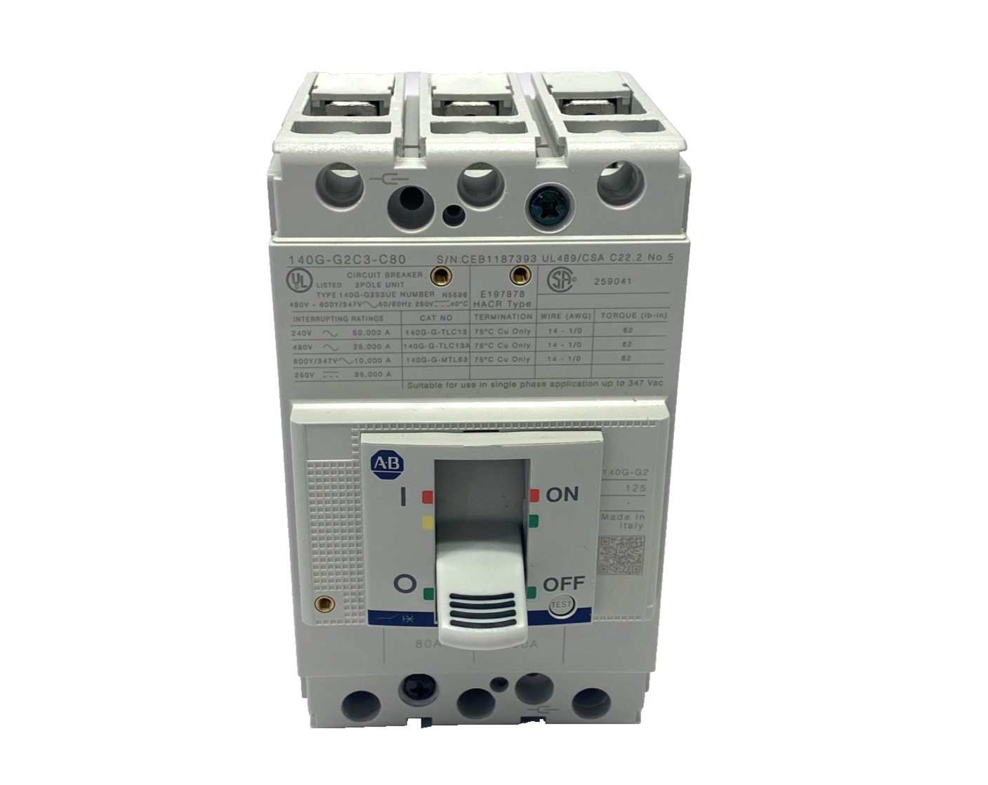140G-G2C3-C80 | Allen Bradley Ser. A Molded Case Circuit Breaker 3P 80A G-Frame - New – Open box - Maverick Industrial Sales