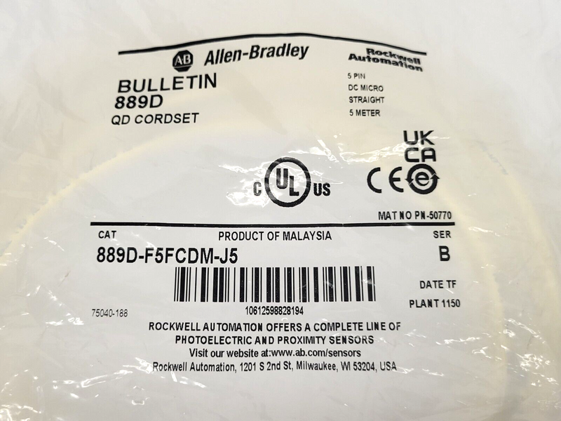 Allen Bradley 889D-F5FCDM-J5 QD DC Micro Cordset Ser. B - Maverick Industrial Sales