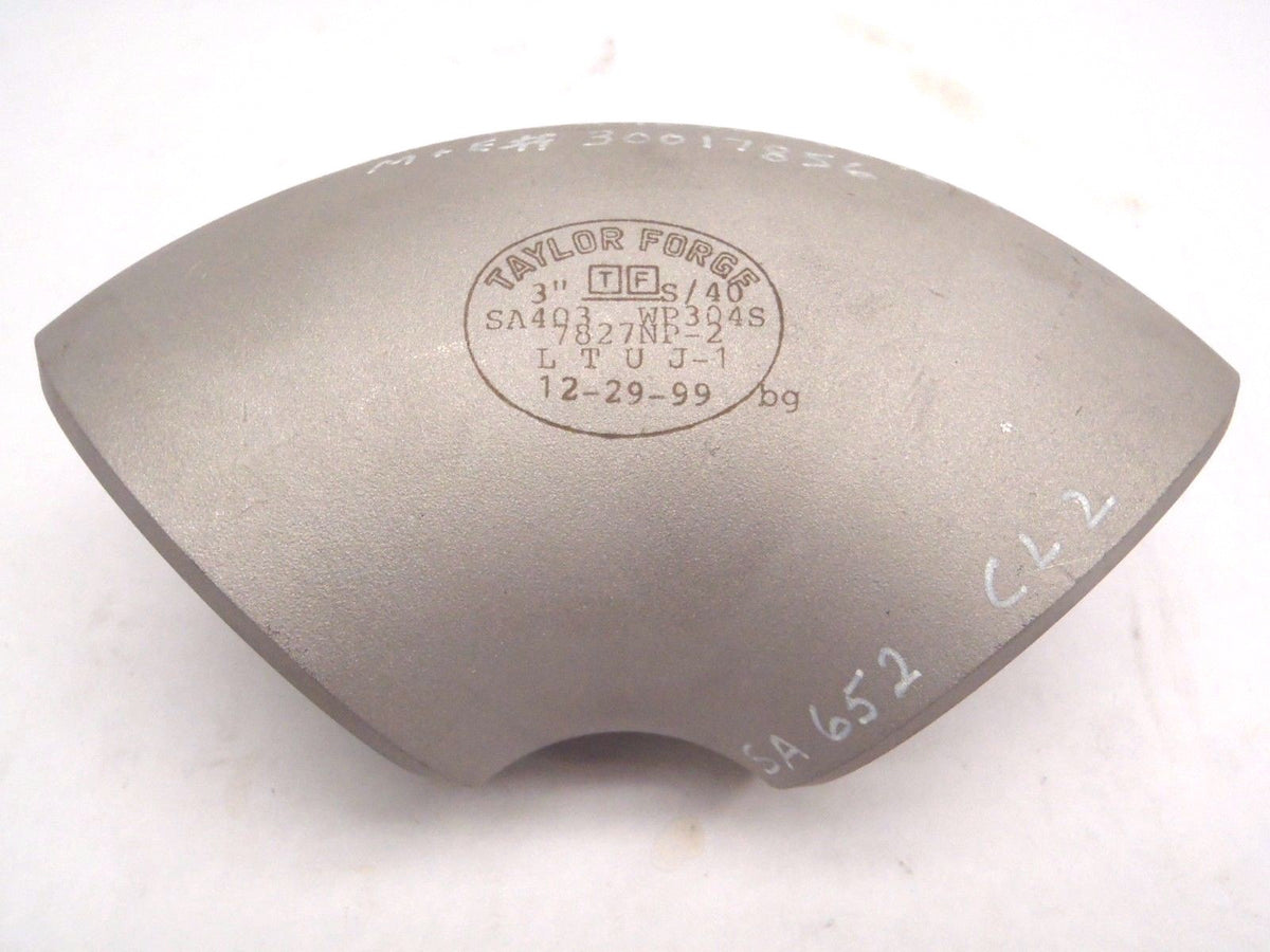 TAYLOR FORGE 3" WP304S/304LS S/40 7827NP-2 LTUJ-1 90° SHORT RADIUS ELBOW BUTT WE - Maverick Industrial Sales