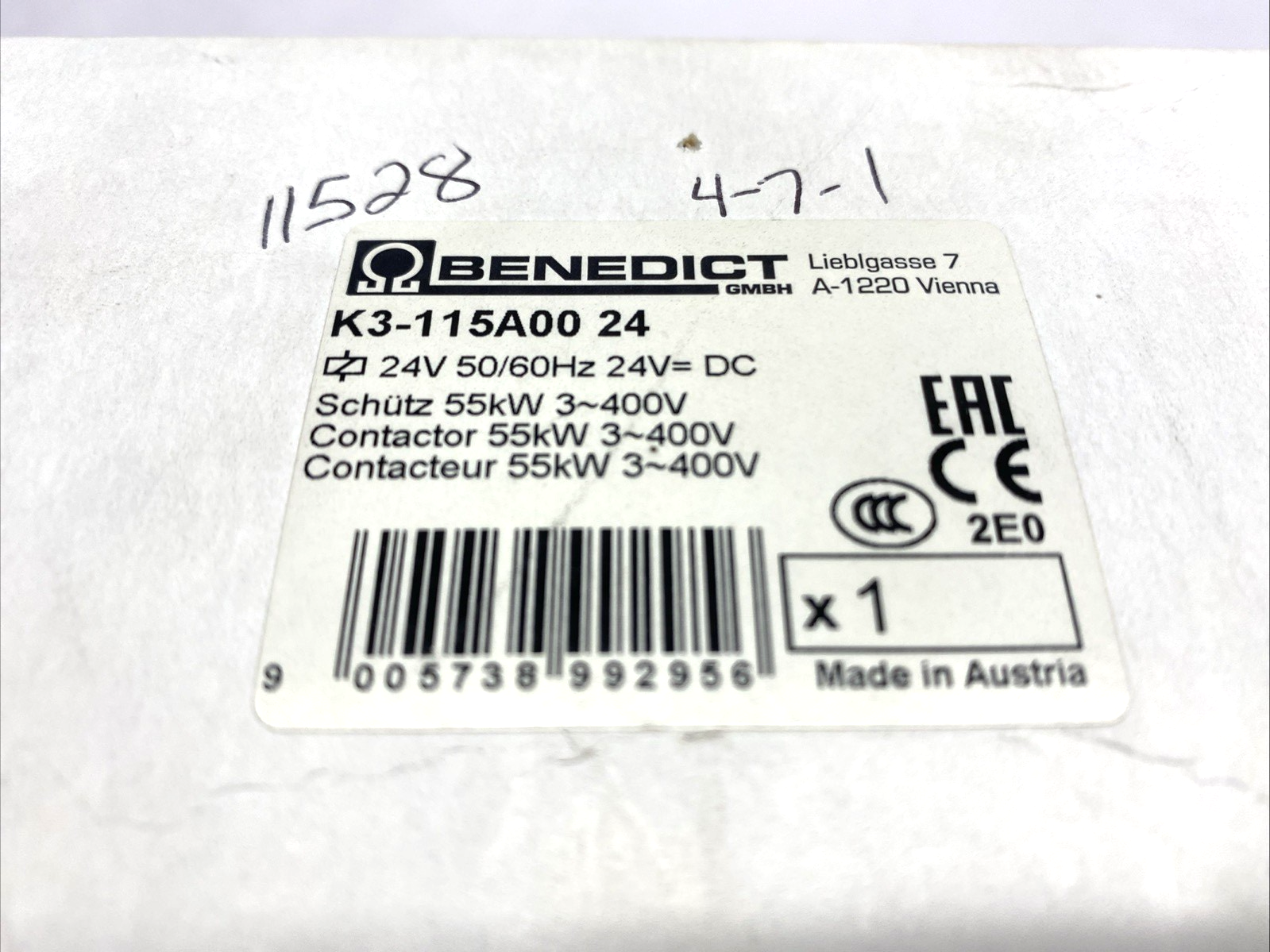 Benedict K3-115A00 24 Contactor 3-Pole 55kW 115A - Maverick Industrial Sales