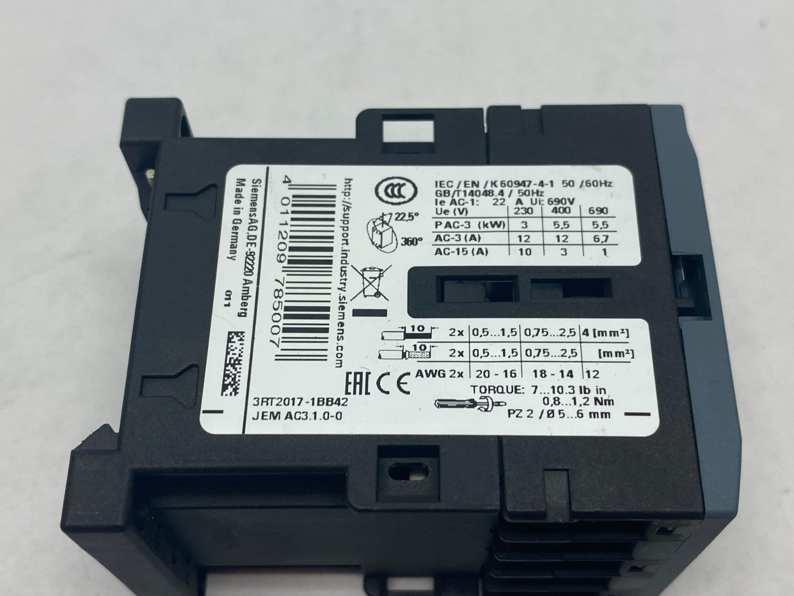 Siemens 3RT2017-1BB42 SIRIUS Power Contactor 3-Pole - Maverick Industrial Sales