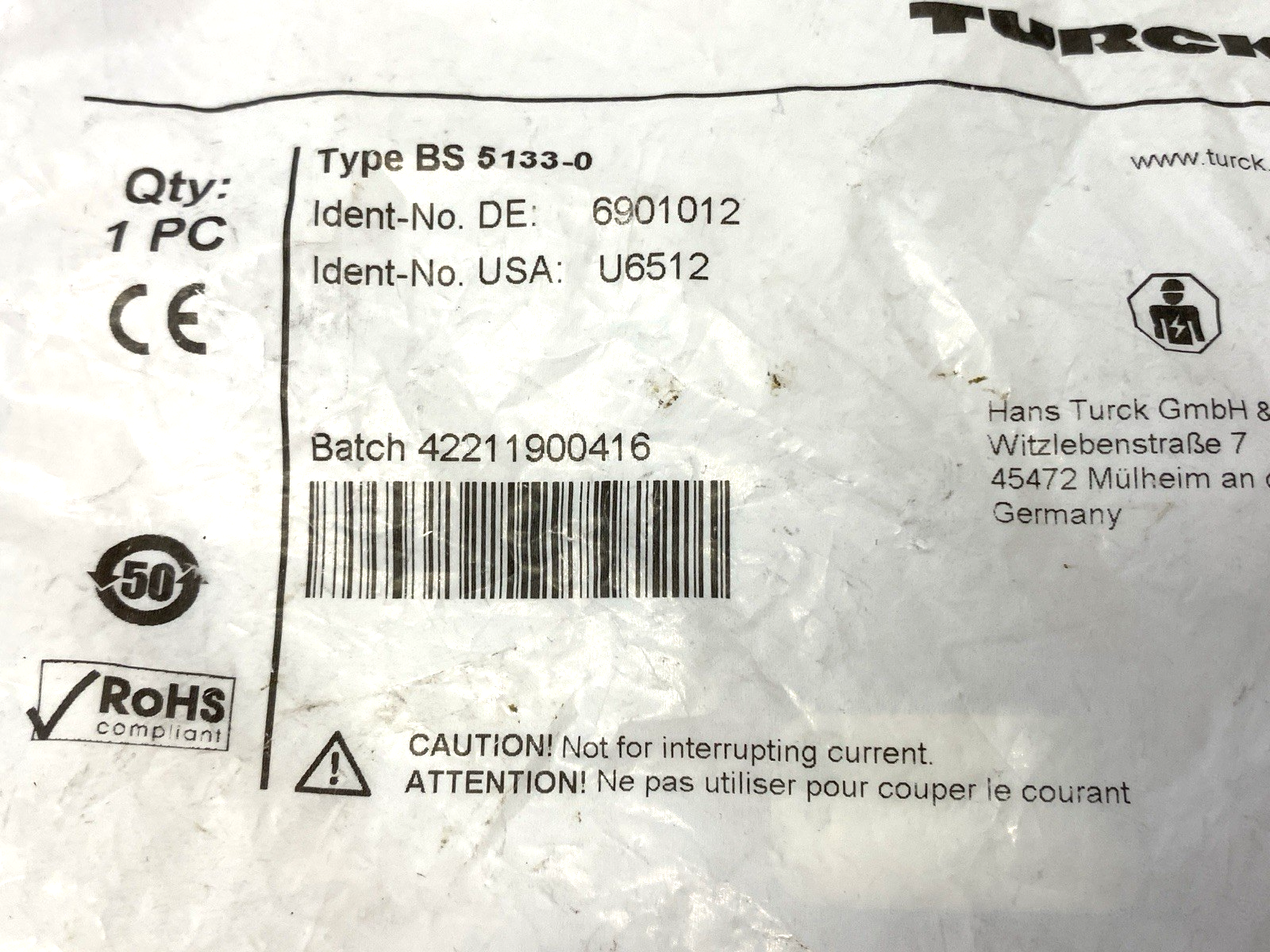 Turck BS 5133-0 Circular M8 Connector Plug 6901012 - Maverick Industrial Sales