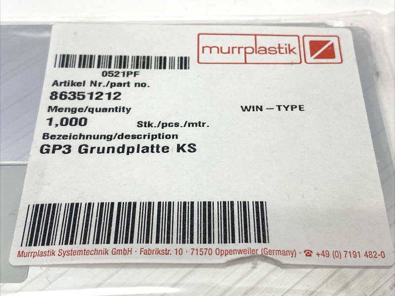 Murrplastik 86351212 Aluminum Base Plate - Maverick Industrial Sales