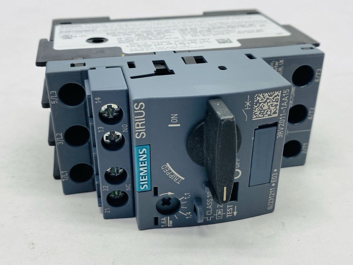 Siemens 3RV2011-1AA15 Sirius Motor Protection Circuit Breaker 1.1-1.6A 600V - Maverick Industrial Sales