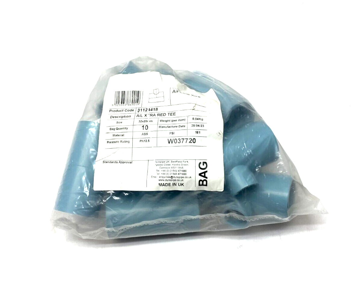 Durapipe 31124418 Air-Line Xtra Socket Tee Fitting 32 x 20mm Blue PKG OF 10 - Maverick Industrial Sales