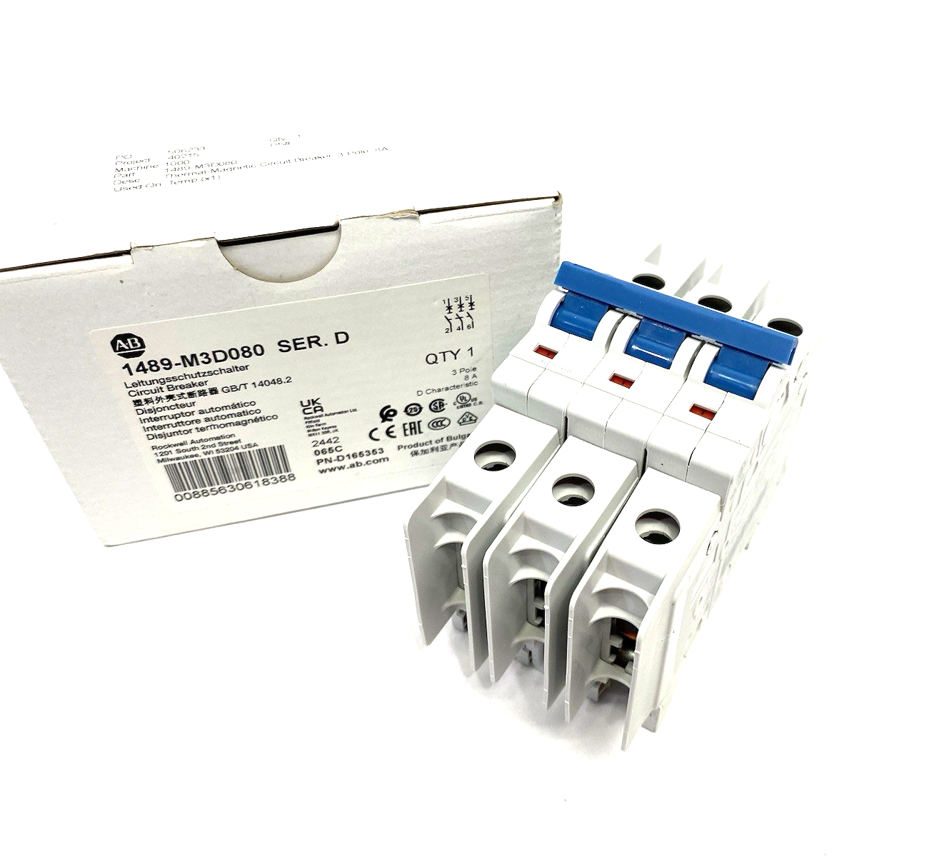 1489-M3D080 | Allen Bradley Ser. D Circuit Breaker 3-Pole 8A - New Other - Maverick Industrial Sales